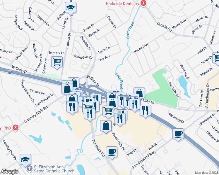 map of restaurants, bars, coffee shops, grocery stores, and more near 28 Cedarbrook Drive in Saint Charles