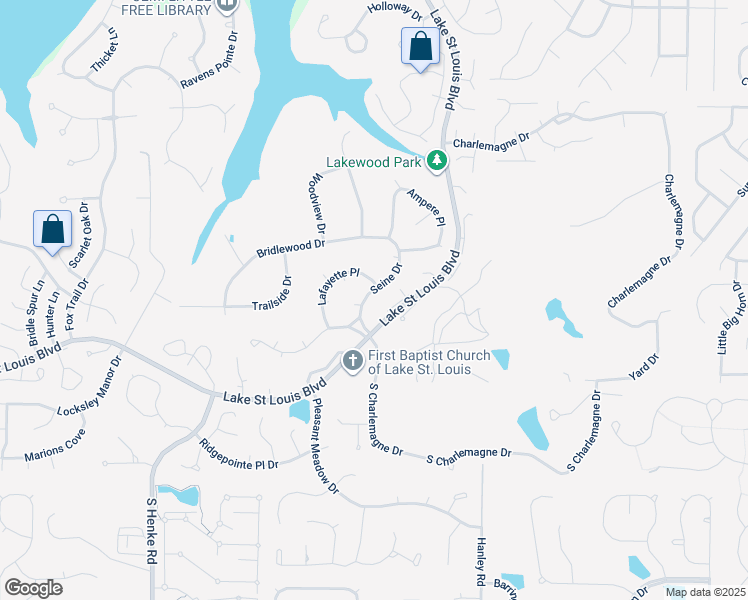 map of restaurants, bars, coffee shops, grocery stores, and more near 1017 Seine Drive in Lake Saint Louis