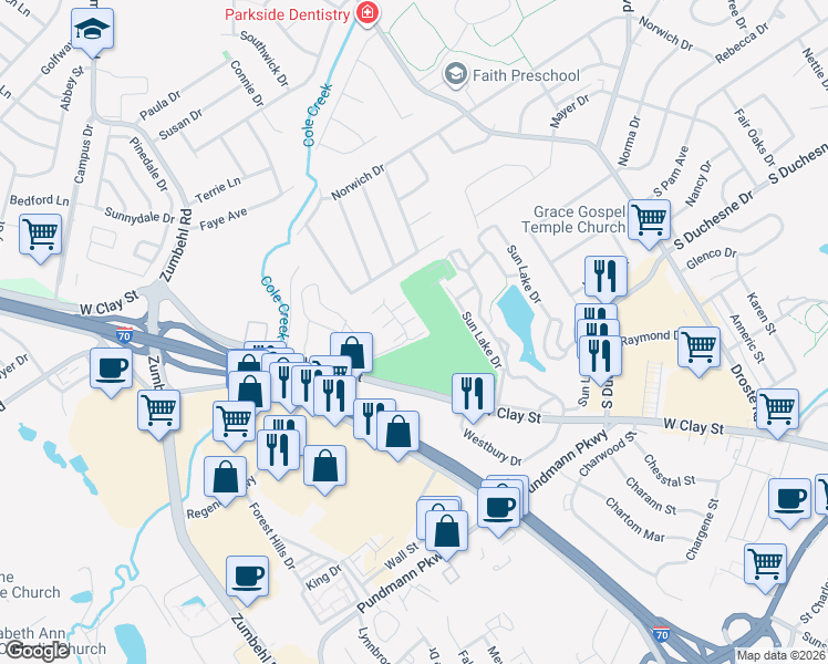 map of restaurants, bars, coffee shops, grocery stores, and more near 1000 Kingston Terrace Court in Saint Charles