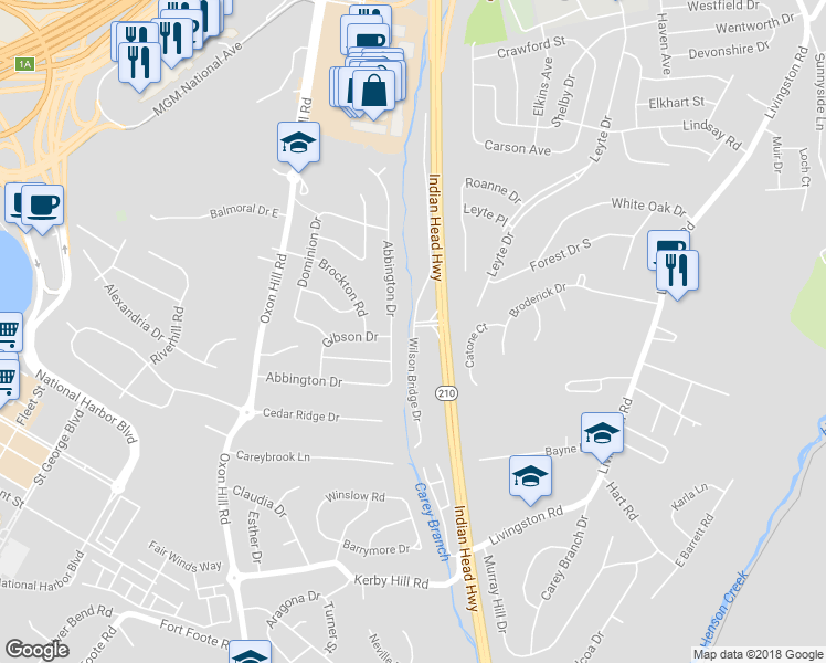 map of restaurants, bars, coffee shops, grocery stores, and more near 562 Wilson Bridge Drive in Fort Washington
