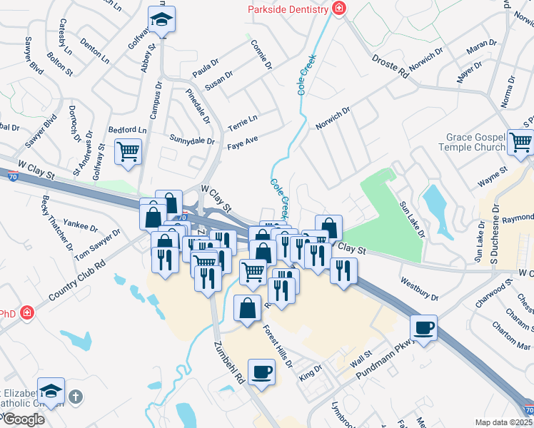map of restaurants, bars, coffee shops, grocery stores, and more near 26 Cedarbrook Drive in Saint Charles