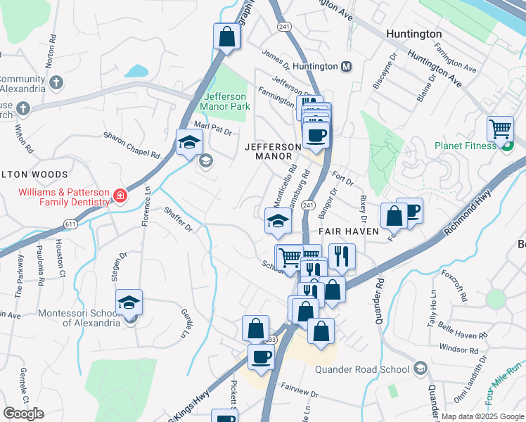 map of restaurants, bars, coffee shops, grocery stores, and more near 2826 Fairhaven Avenue in Alexandria