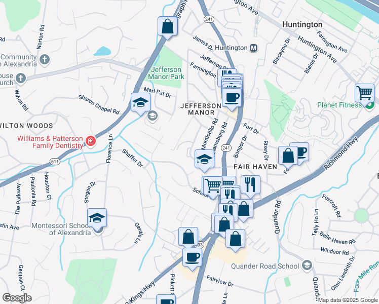 map of restaurants, bars, coffee shops, grocery stores, and more near 2827 Fairhaven Avenue in Alexandria