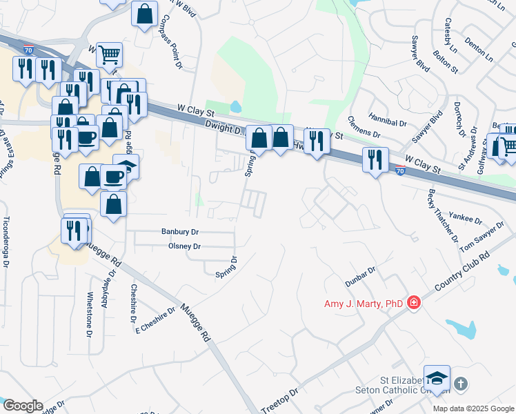 map of restaurants, bars, coffee shops, grocery stores, and more near 138 Wellspring Drive in Saint Charles