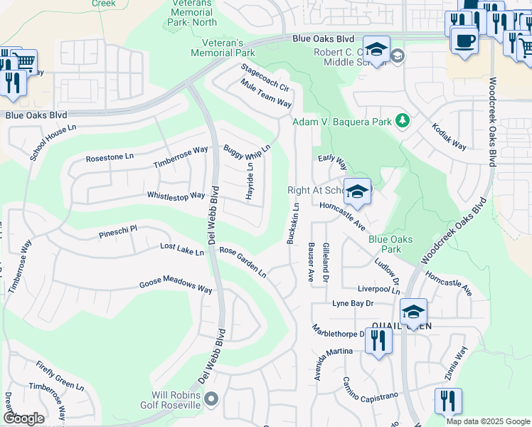 map of restaurants, bars, coffee shops, grocery stores, and more near 6260 Strawberry Station Loop in Roseville