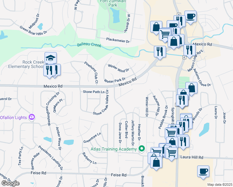 map of restaurants, bars, coffee shops, grocery stores, and more near 1710 Collier Boulevard in O'Fallon