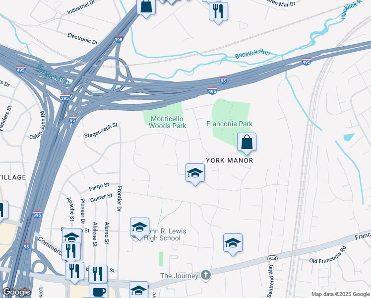 map of restaurants, bars, coffee shops, grocery stores, and more near 6004 Jennings Lane in Springfield