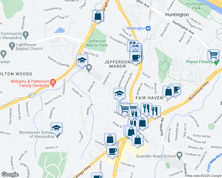 map of restaurants, bars, coffee shops, grocery stores, and more near 2829 Fairhaven Avenue in Alexandria