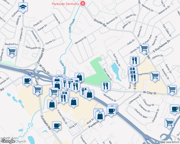 map of restaurants, bars, coffee shops, grocery stores, and more near 1000 Kingston Terrace Court in Saint Charles