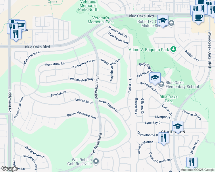 map of restaurants, bars, coffee shops, grocery stores, and more near 6165 Strawberry Station Loop in Roseville