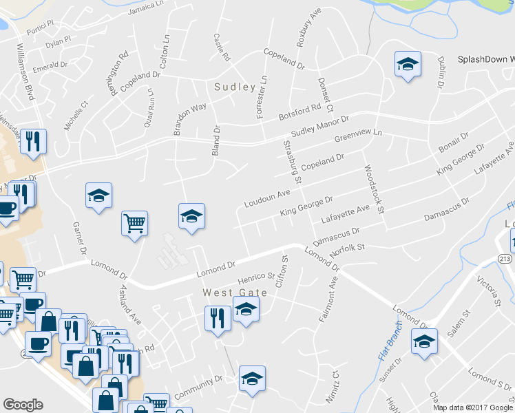 map of restaurants, bars, coffee shops, grocery stores, and more near 9921 Loudoun Avenue in Manassas