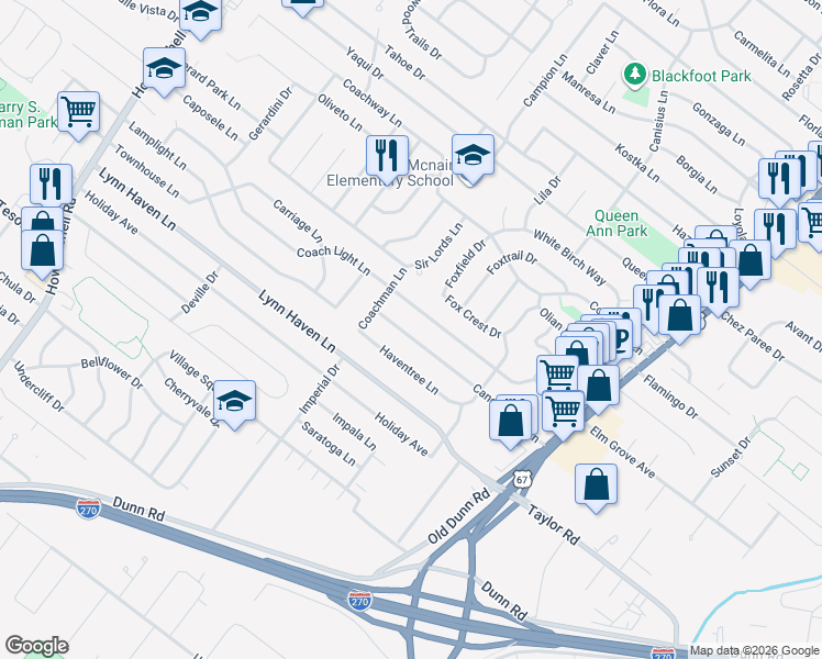 map of restaurants, bars, coffee shops, grocery stores, and more near 566 Candle Light Lane in Hazelwood