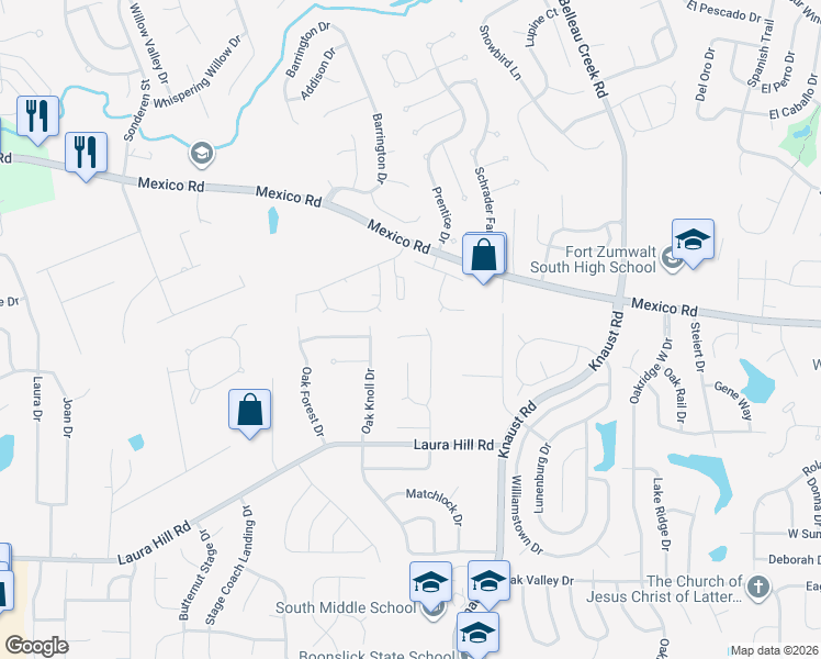 map of restaurants, bars, coffee shops, grocery stores, and more near 4 Knightsbridge Court in St. Peters
