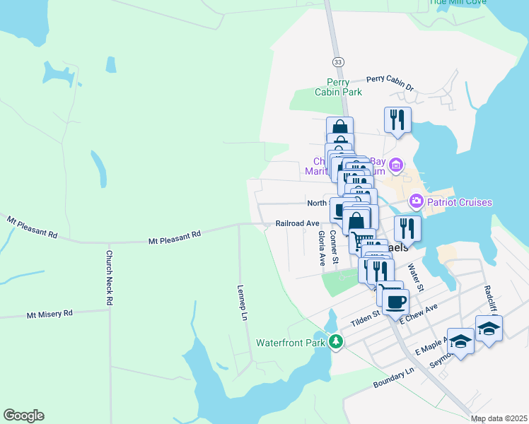 map of restaurants, bars, coffee shops, grocery stores, and more near 300 North Street in Easton