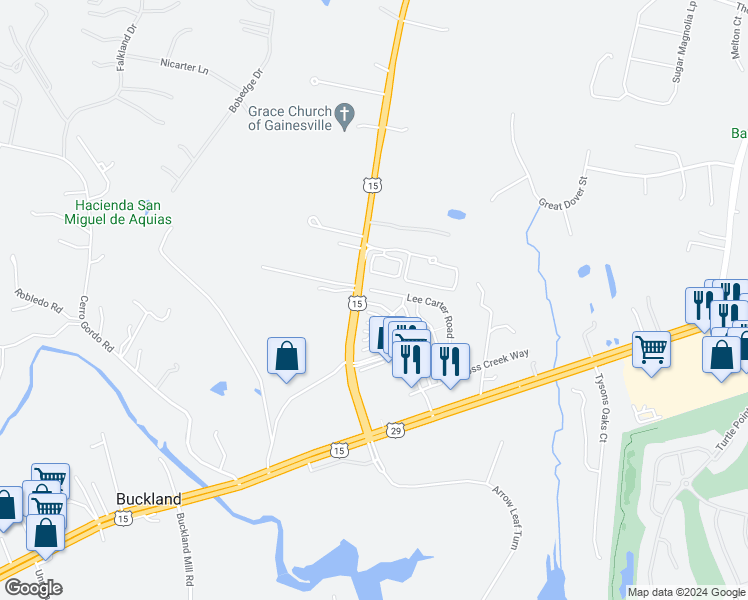 map of restaurants, bars, coffee shops, grocery stores, and more near 7807 Crescent Park Drive in Gainesville