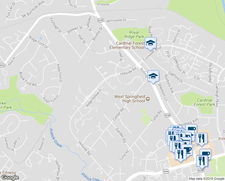 map of restaurants, bars, coffee shops, grocery stores, and more near 6032 Forrest Hollow Lane in West Springfield