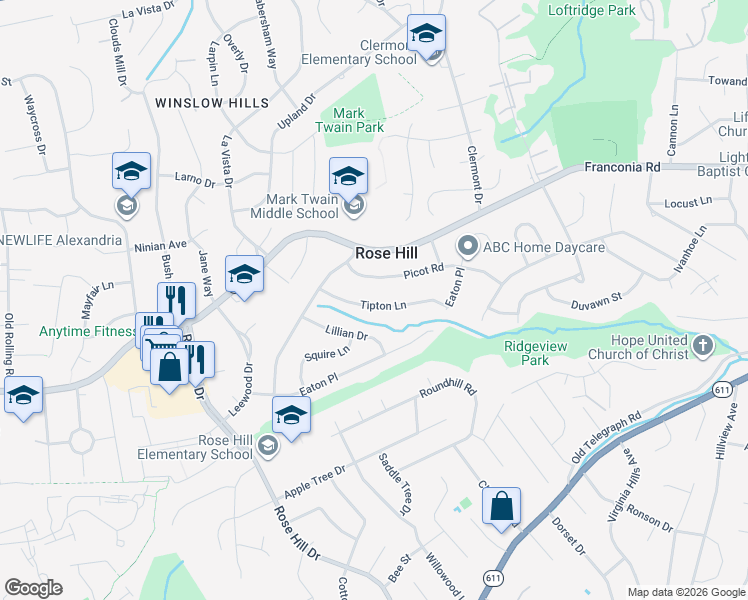 map of restaurants, bars, coffee shops, grocery stores, and more near 4606 Tipton Ln in Alexandria