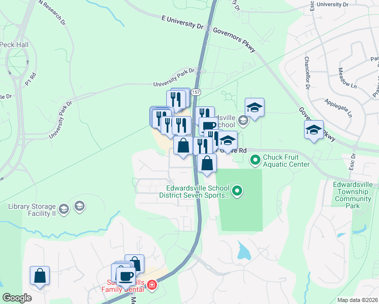 map of restaurants, bars, coffee shops, grocery stores, and more near 10 Edwardsville Professional Park in Edwardsville