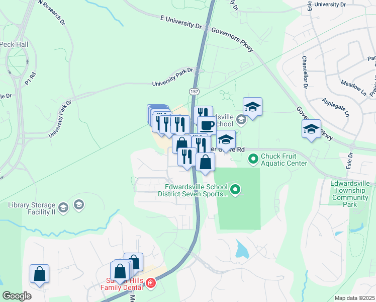 map of restaurants, bars, coffee shops, grocery stores, and more near 10 Edwardsville Professional Park in Edwardsville