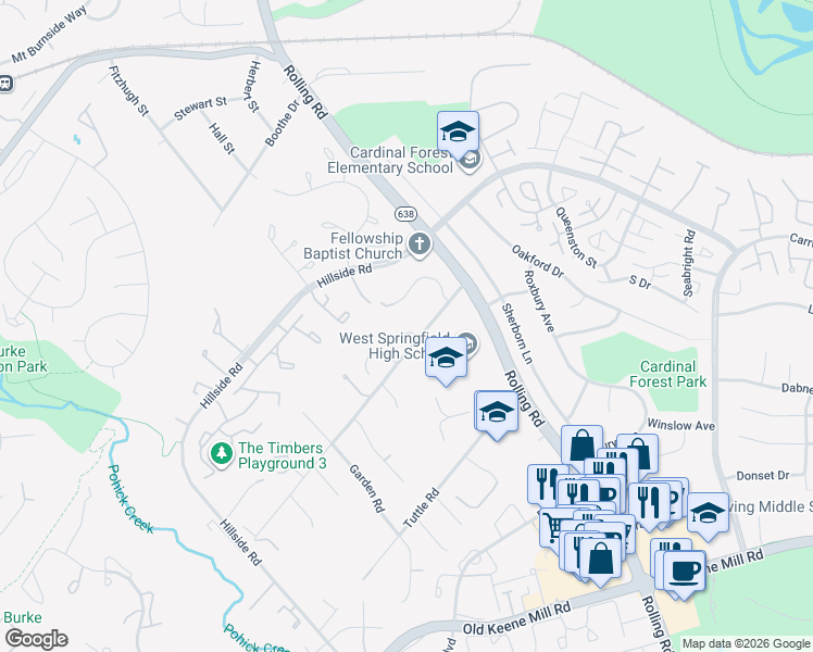 map of restaurants, bars, coffee shops, grocery stores, and more near 8584 Beatrice Court in West Springfield