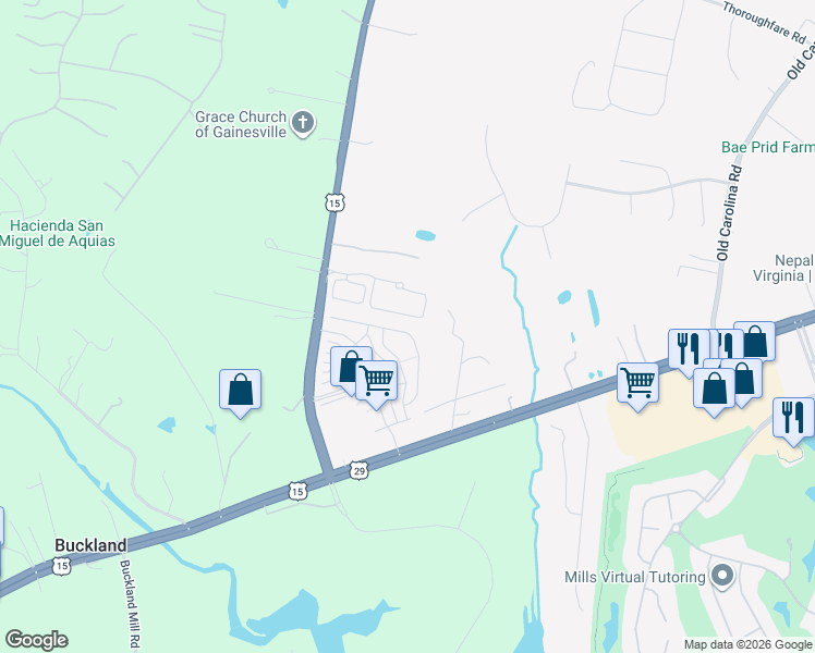 map of restaurants, bars, coffee shops, grocery stores, and more near 15880 Lee Carter Road in Gainesville