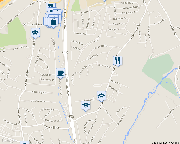 map of restaurants, bars, coffee shops, grocery stores, and more near 7406 Ben Drive in Oxon Hill-Glassmanor