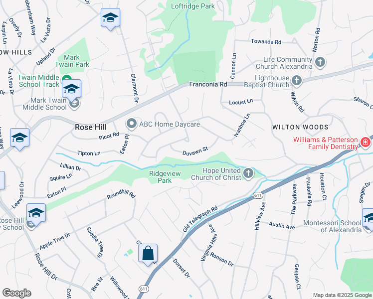 map of restaurants, bars, coffee shops, grocery stores, and more near 4202 Duvawn St in Alexandria