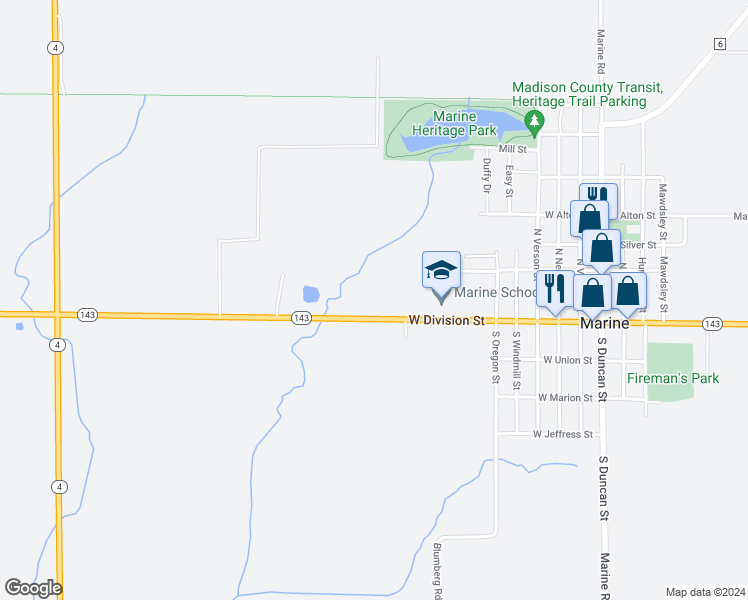 map of restaurants, bars, coffee shops, grocery stores, and more near 815 West Division Street in Marine