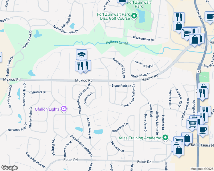 map of restaurants, bars, coffee shops, grocery stores, and more near 20 Tinsmith Court in O'Fallon
