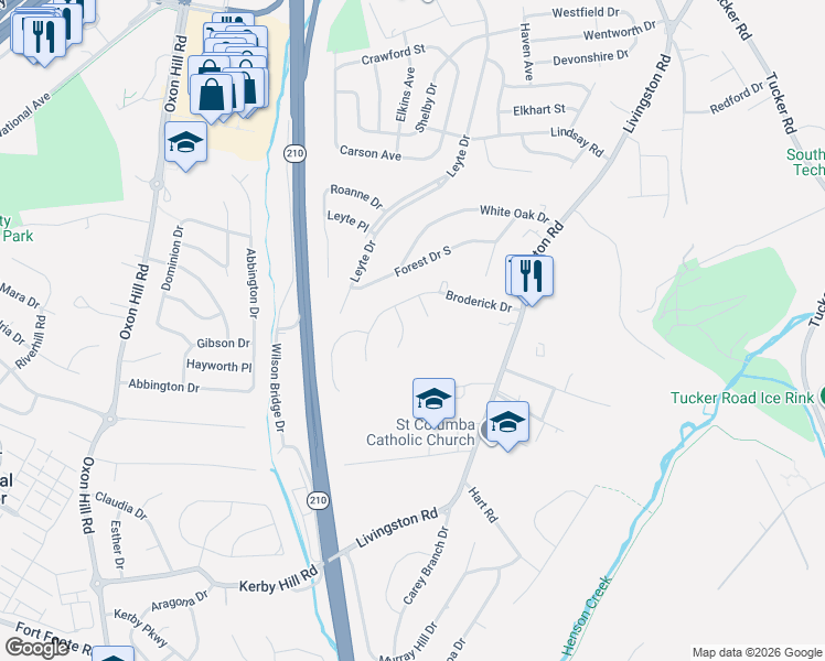 map of restaurants, bars, coffee shops, grocery stores, and more near 7406 Ben Drive in Oxon Hill-Glassmanor