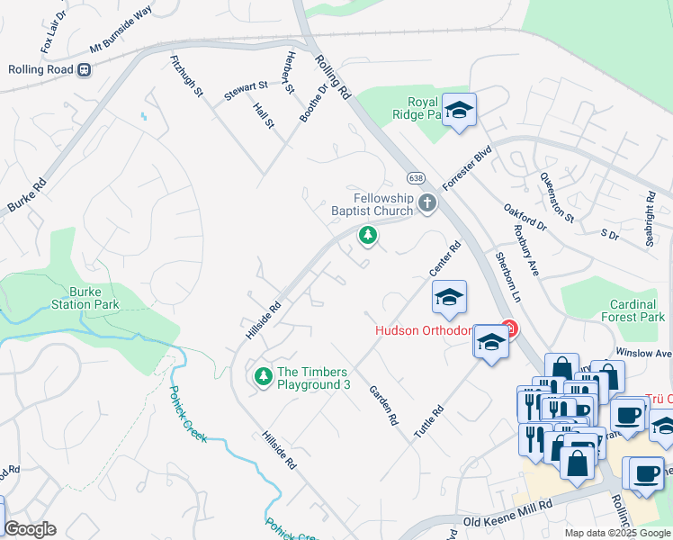 map of restaurants, bars, coffee shops, grocery stores, and more near 6057 Hollow Hill Lane in West Springfield