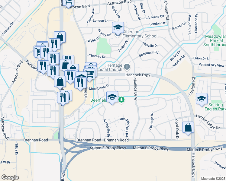 map of restaurants, bars, coffee shops, grocery stores, and more near 3110 Moonbeam Circle South in Colorado Springs