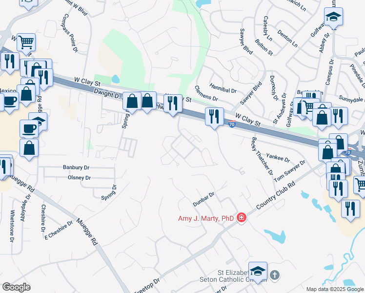 map of restaurants, bars, coffee shops, grocery stores, and more near 3545 Veterans Memorial Parkway in Saint Charles