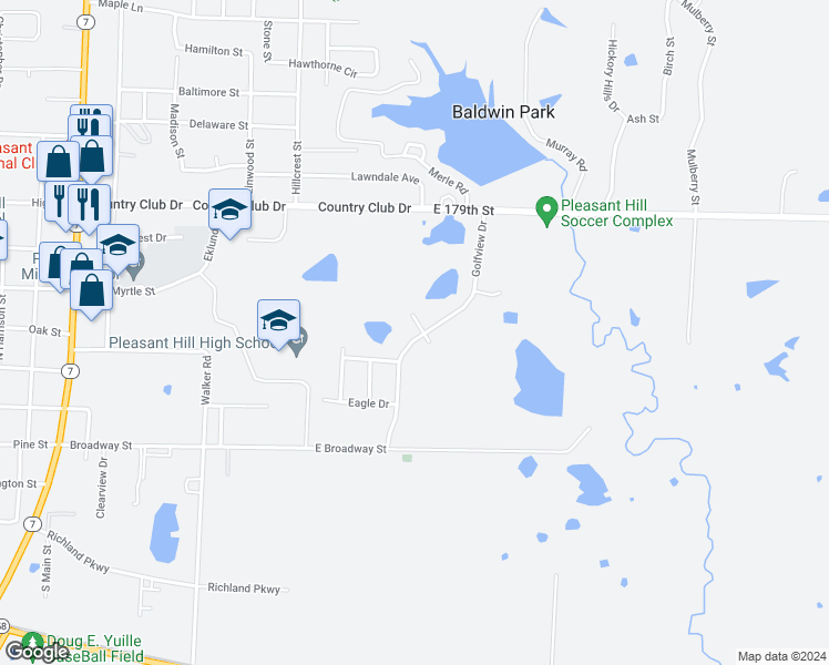 map of restaurants, bars, coffee shops, grocery stores, and more near 1606 Fairway Court in Pleasant Hill