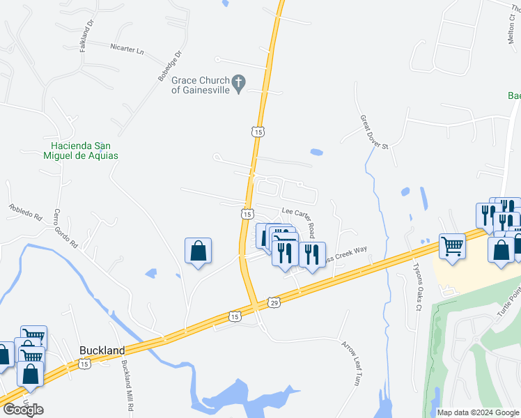 map of restaurants, bars, coffee shops, grocery stores, and more near 7807 Crescent Park Drive in Gainesville