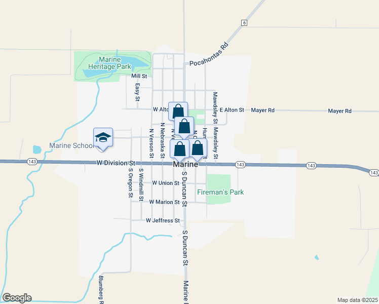 map of restaurants, bars, coffee shops, grocery stores, and more near in Marine