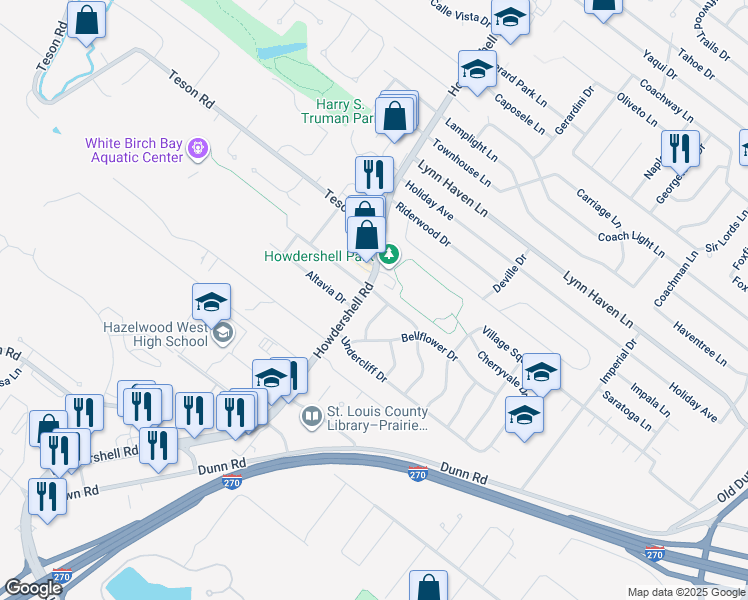 map of restaurants, bars, coffee shops, grocery stores, and more near 6713 Vineland Drive in Hazelwood
