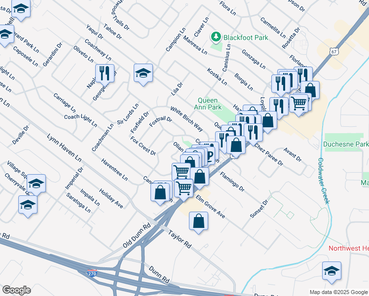map of restaurants, bars, coffee shops, grocery stores, and more near 448 Olian Drive in Hazelwood