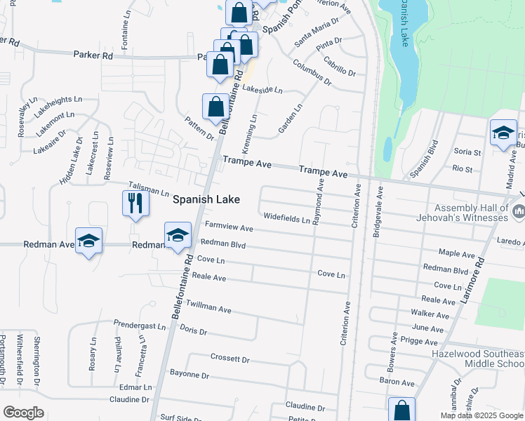 map of restaurants, bars, coffee shops, grocery stores, and more near 11900 Homestead Avenue in St. Louis