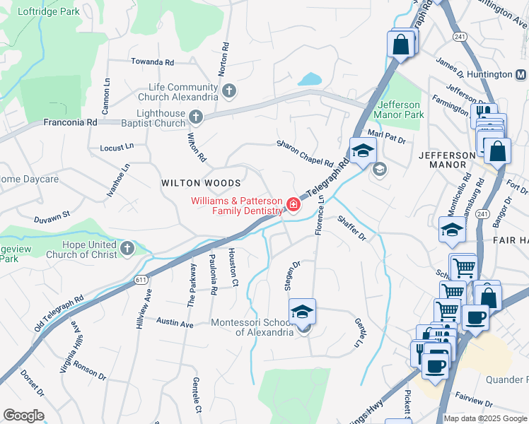 map of restaurants, bars, coffee shops, grocery stores, and more near 6004 Telegraph Road in Alexandria