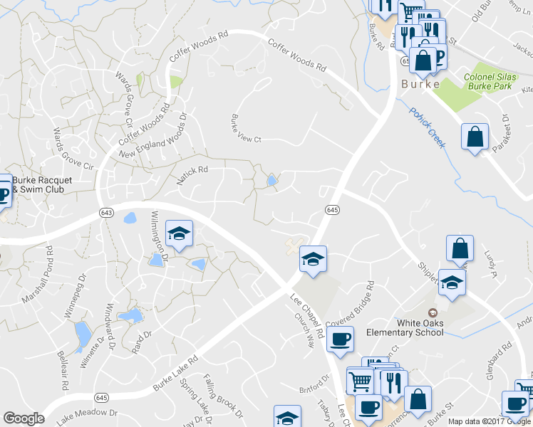 map of restaurants, bars, coffee shops, grocery stores, and more near 9623 Woodedge Drive in Burke