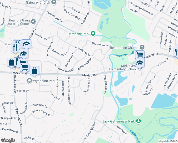 map of restaurants, bars, coffee shops, grocery stores, and more near in O'Fallon