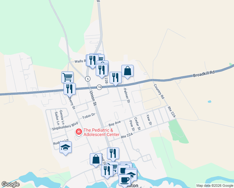 map of restaurants, bars, coffee shops, grocery stores, and more near 606 Bennett Street in Milton