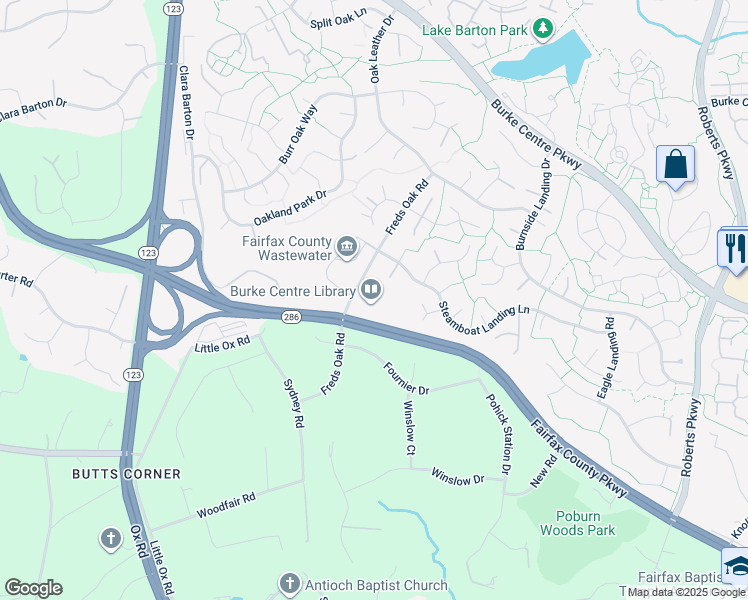 map of restaurants, bars, coffee shops, grocery stores, and more near 5935 Freds Oak Road in Burke