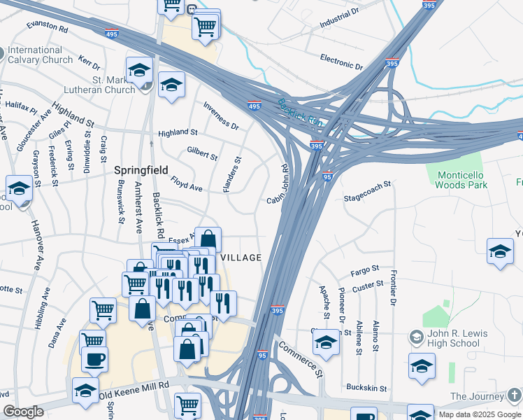 map of restaurants, bars, coffee shops, grocery stores, and more near 5929 Augusta Drive in Springfield