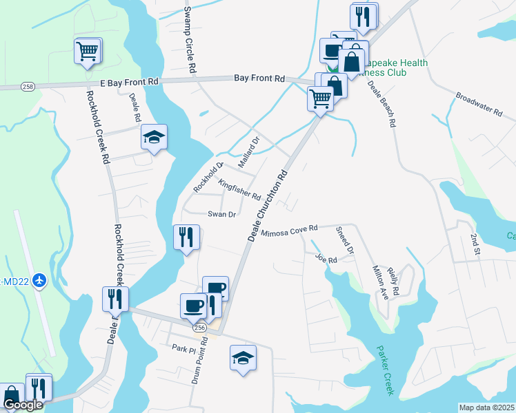 map of restaurants, bars, coffee shops, grocery stores, and more near 5880 Deale Churchton Road in Deale