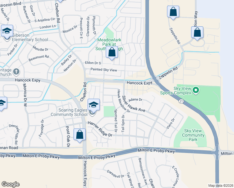 map of restaurants, bars, coffee shops, grocery stores, and more near 4877 Hawk Meadow Drive in Colorado Springs