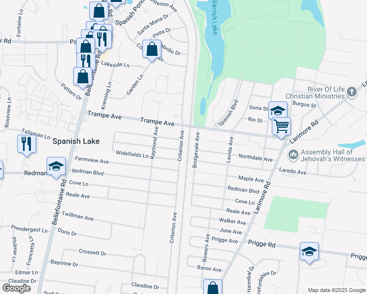 map of restaurants, bars, coffee shops, grocery stores, and more near 11918 Criterion Avenue in St. Louis