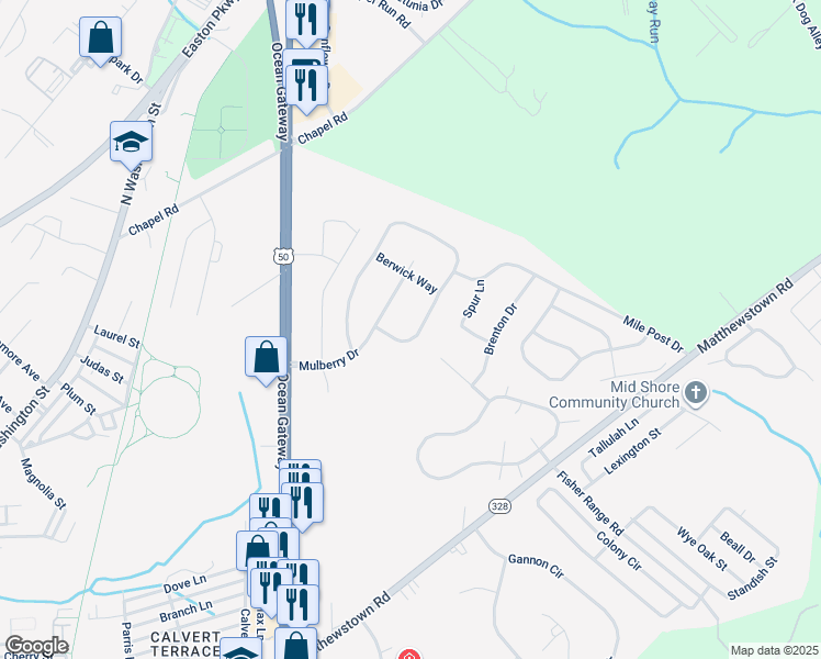 map of restaurants, bars, coffee shops, grocery stores, and more near 8851 Roundhouse Circle in Easton