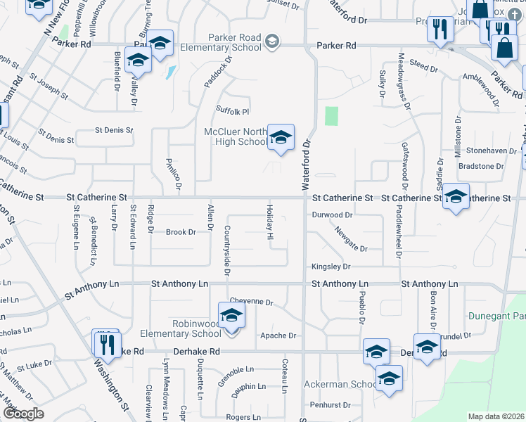 map of restaurants, bars, coffee shops, grocery stores, and more near 2760 Countryside Drive in Florissant